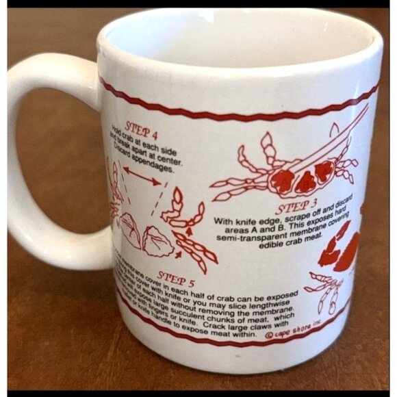 How To Eat A Crab Ceramic Mug 3.75" Diameter White With Red Crab Graphics - Picture 3 of 6